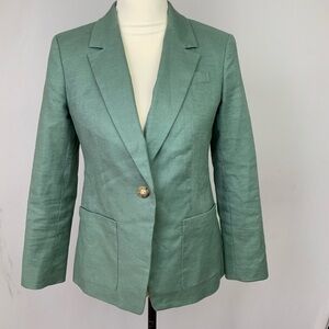 J. Crew Sz 4P Petite Helena Linen Blend Stretch Sage Green Blazer Single Button